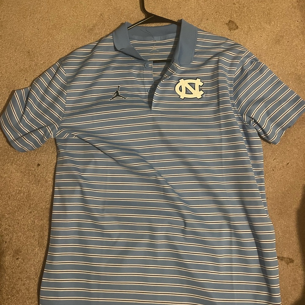 UNC Jordan Blue and White Polo Shirt with Stripes (Never Worn)